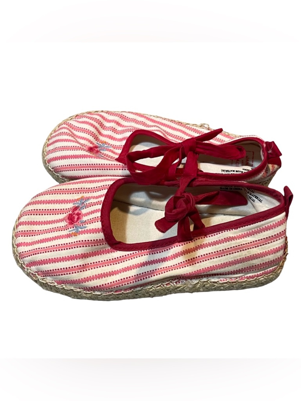 Janie and Jack French Country Pink Striped Espadrille Flats with Ribbon Ties 7